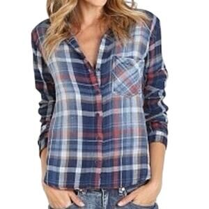 BELLA DAHL Pocket Button Down Vintage Wash Soft Flannel Plaid Shirt - Sz M